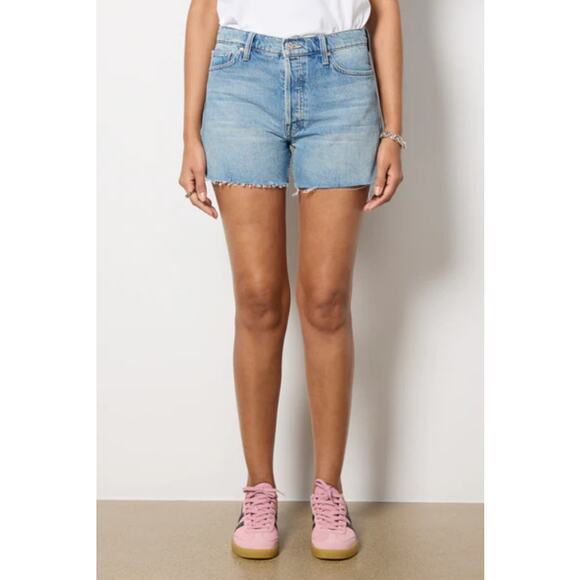 MOTHER SUPERIOR Skipper Short N Long Fray Denim Shorts Size 28 Blue NWT - Picture 1 of 14
